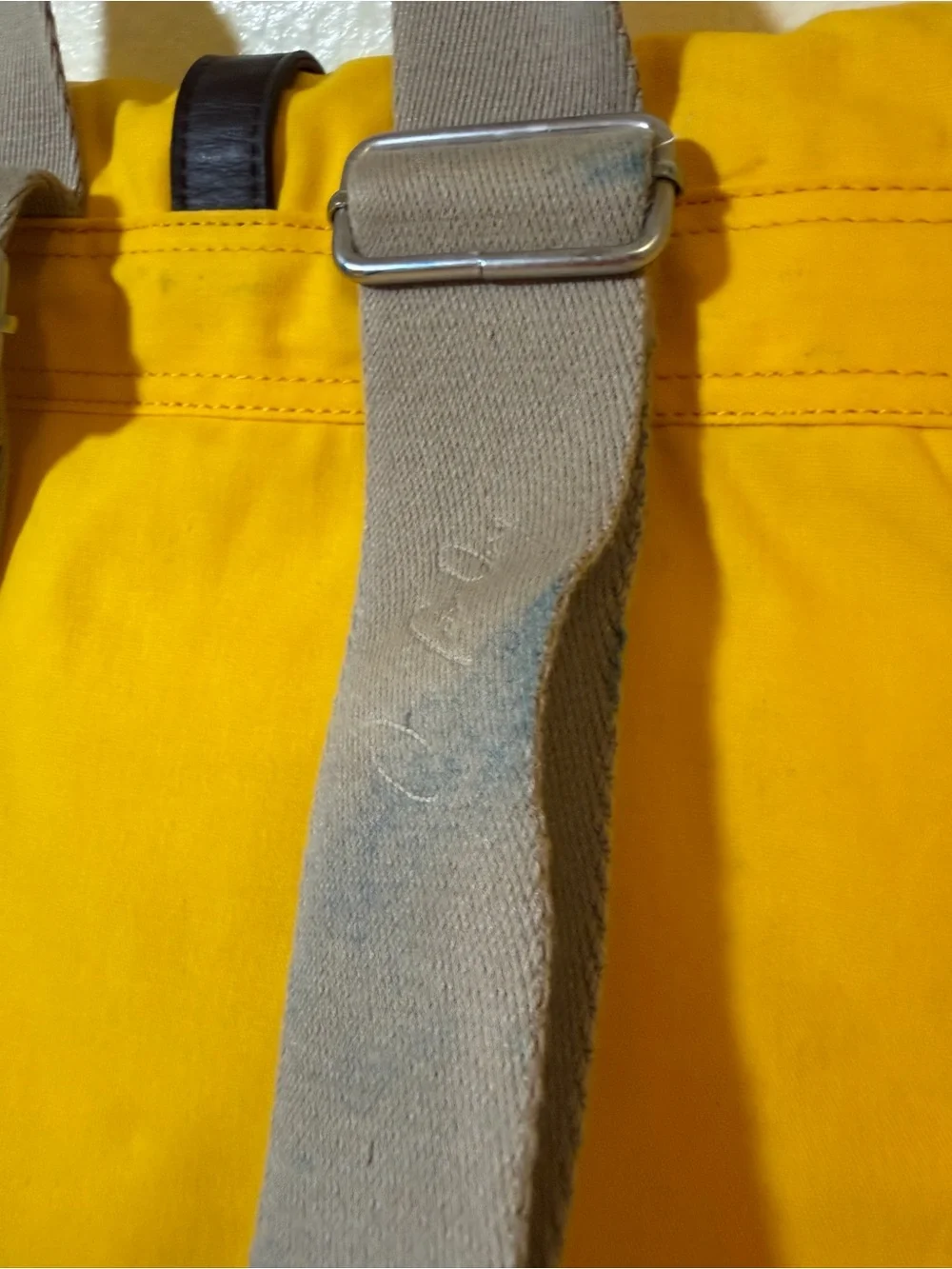 TOMS Yellow Canvas Roll-Top Backpack with Dark Brown Strap